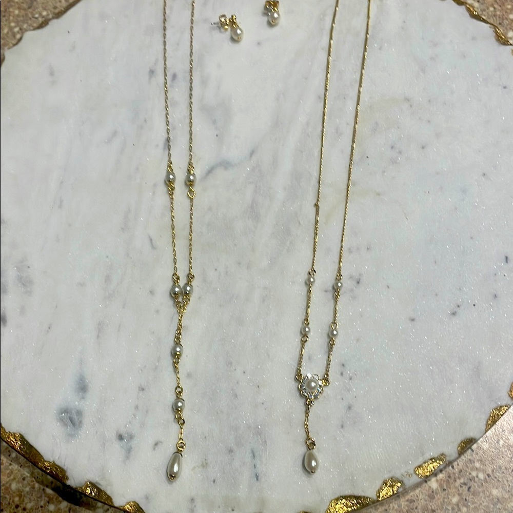 Faux Pearl Necklace and Earring Set